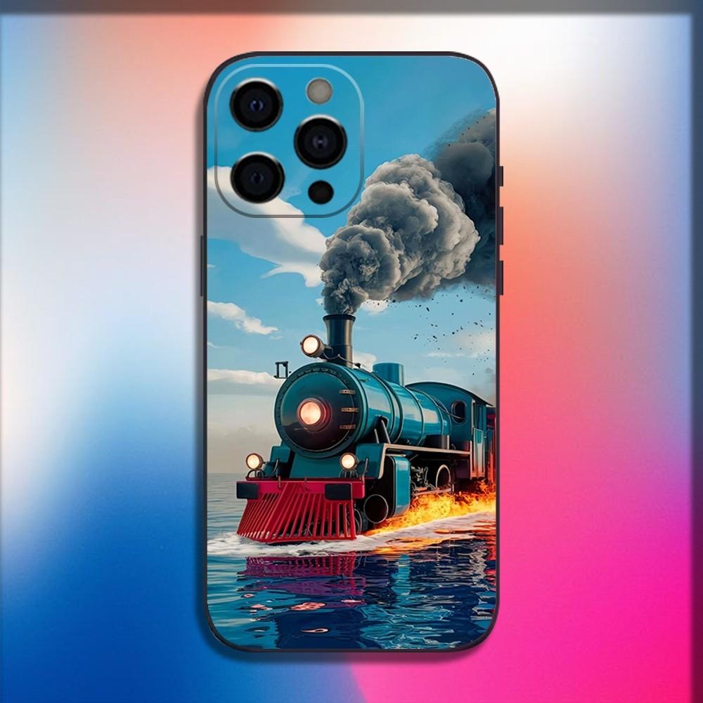 Classic Steam Train Railway Phone Case For iPhone 16,15,14,13,12,11,Pro,X,XS,Max,XR,Plus,Mini Soft Black Cover