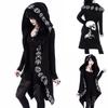 Kadın Vintage Gotik Kazak Uzun Kollu Büyük Beden Kapüşonlu Hırka Ceket