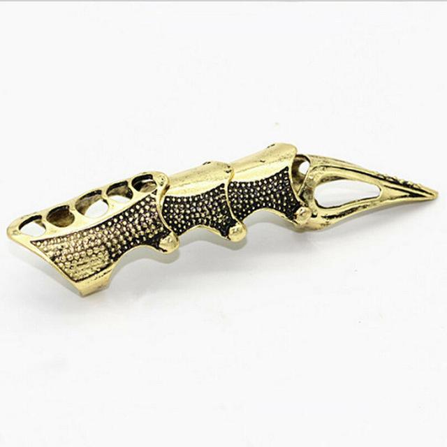 New Trend Personalized Retro Hip Hop Punk Ring Rock Scroll Joint Armor Knuckle Metal Full Finger Claw Ring Halloween Ring Set