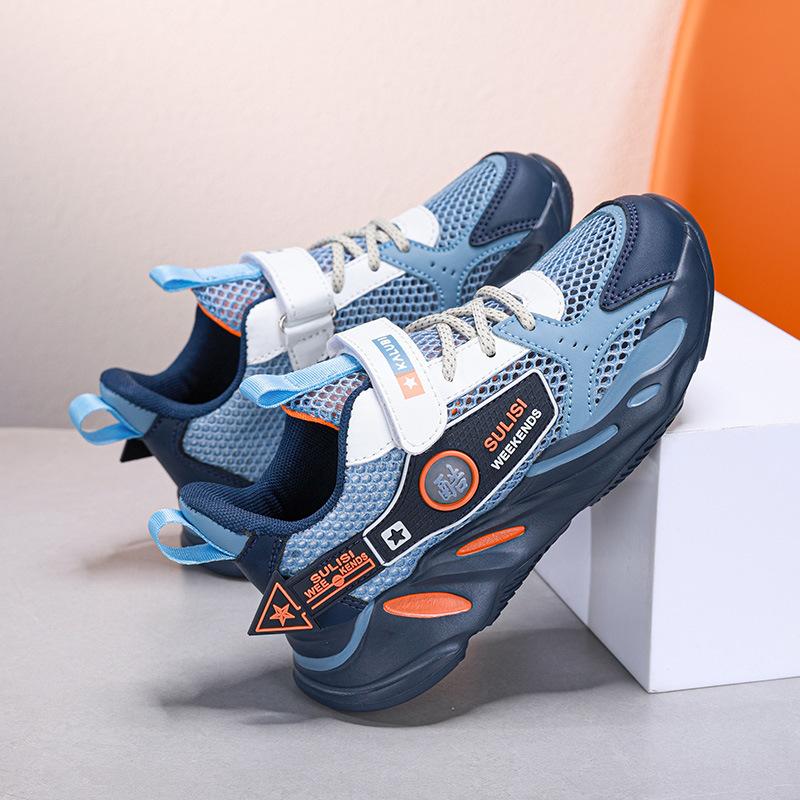 New Classmates Boys Summer Breathable Single Mesh Sneakers Medium Older Boys Boys Velcro Soft-soled Casual Shoes