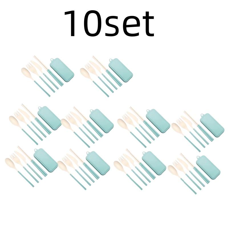 4Pcs Wheat Straw Dinnerware Set Portable Tableware Knife Fork Spoon Chopsticks Set Travel Cutlery Eco-Friendly Utensil Box