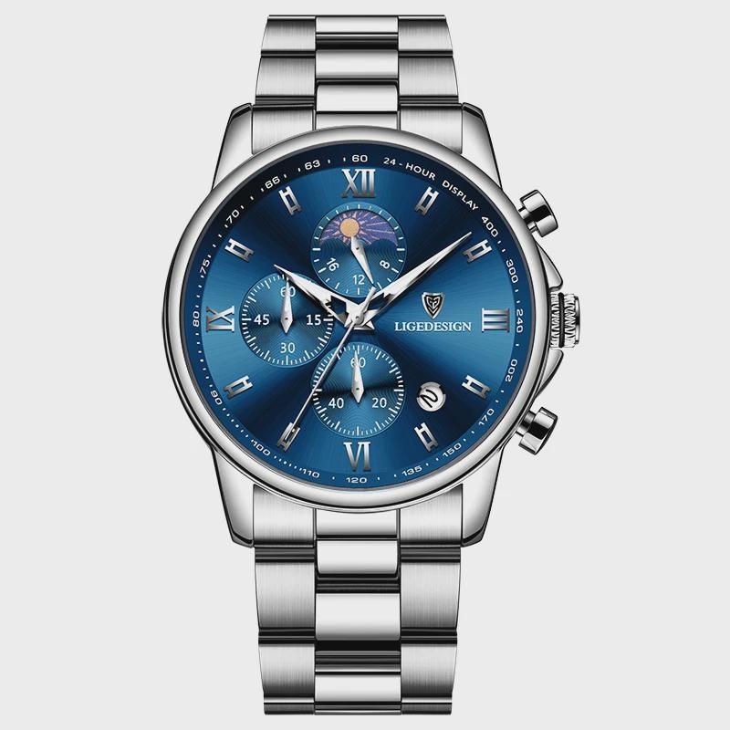 

Luxury Watch for Man Quartz Sports Men Watch Waterproof Luminous Stainless Steel Chronograph Men s Watches срібний/синій
