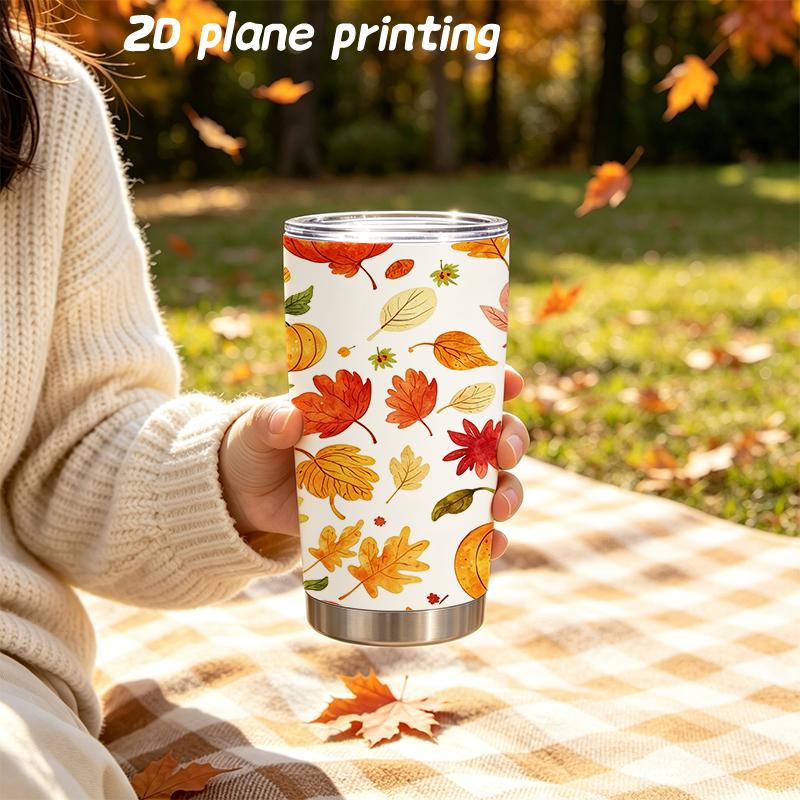 591ml Car Tumbler Autumn maple leaf elements Straw Cup Hot Cold Cup Leakproof Tumbler Gift Cup Stainless Steel Tumbler