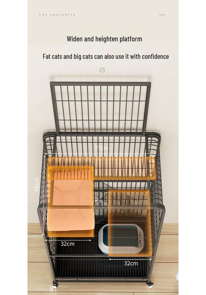 Three-Level Cat Villa: Spacious Square Tube Breeding Cage with Cat Bed
