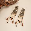 Salircon Vintage Geometric Engraved Flower Tassel Drop Earring Woman  Trendy Charm Square Metal Pendant Earring Jewelry Gift