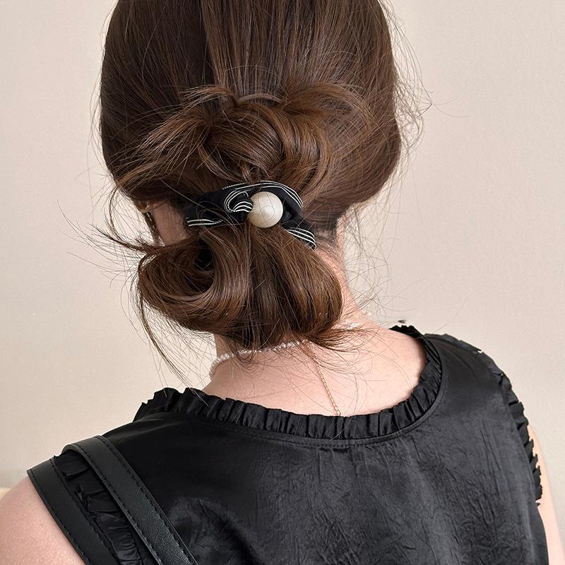 Fabric satin lace pearl hair band versatile hair rope elegant headrope women