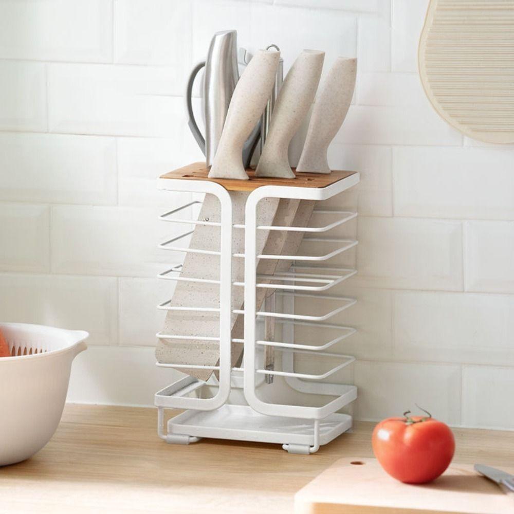 Multiple Slots Kitchen Cutter Holder with Drain Tray Cutter Storage Rack  Restaurant