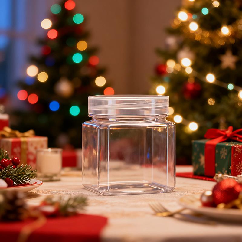 WTEMPO Clear Plastic Empty Decorative Jars with Lids Transparent Daily Items Wide-Mouth Refillable Storage Containers Festive Party Decor Storage Jars