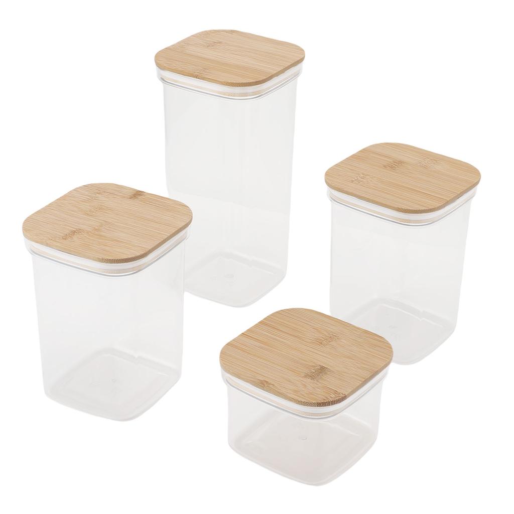 Food Storage Jars Plastic Airtight Containers with Bambusoideae Lids Kitchen Square Clear Canisters