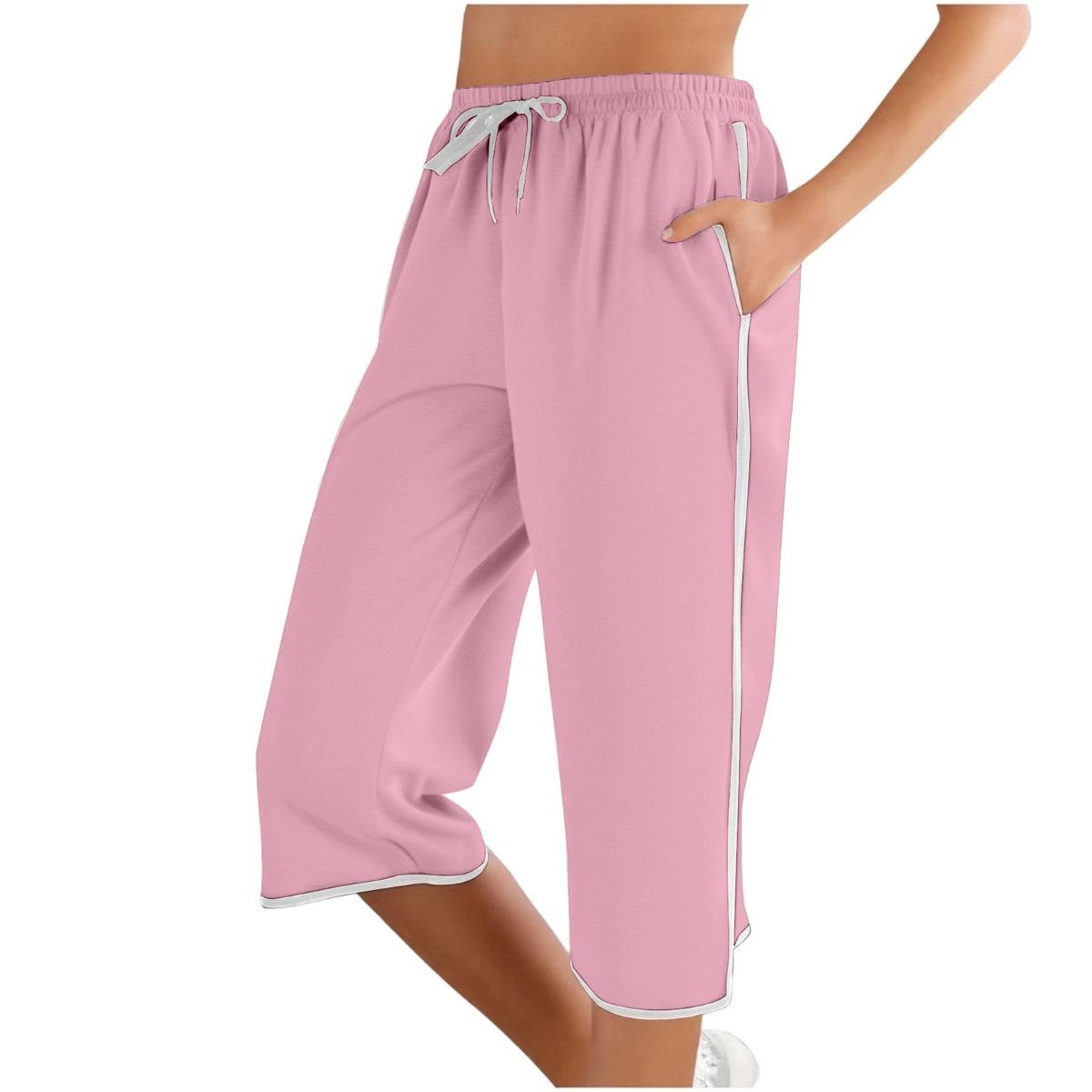

Summer Women s Solid Color Casual Linen Cotton Loose 3/4 Capri Pants Sexy Sport Leisure Trousers for European American Crossborder S