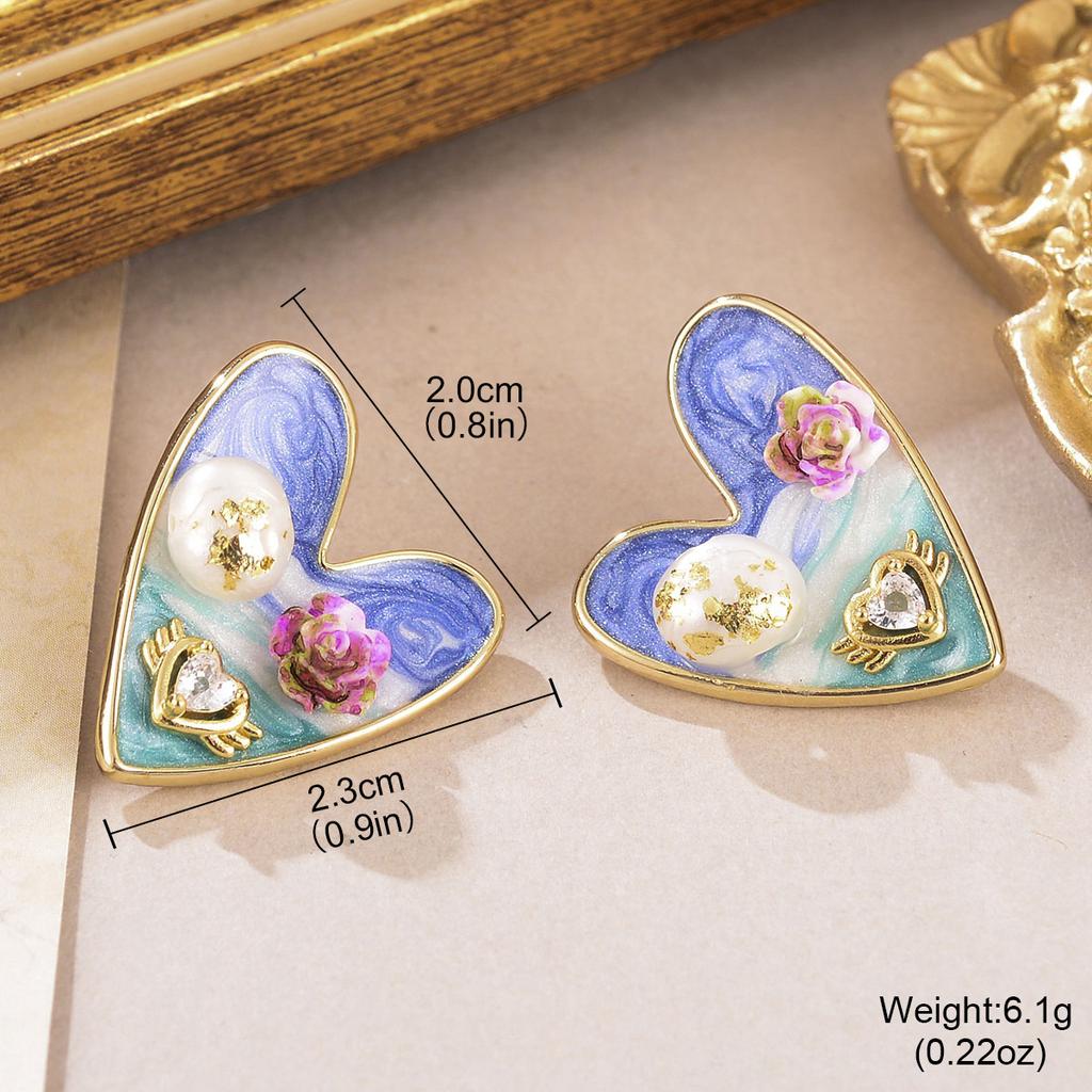 Monet Oil Painting Series Love Earrings Natural Pearl Flower Stud Earrings High Sense Personality Retro Fringed Earrings Women