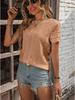 Summer Casual Pleated Embroidery Eyelet Solid Color V-Neck Short Sleeve Shirt