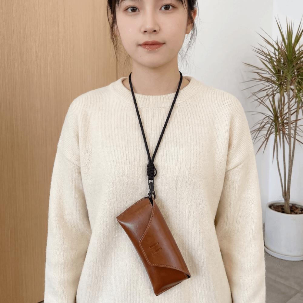 Anti-Fall Glasses Storage Bag Hanging Neck Sunglasses Eyeglass Bag PU Leather Glasses Bag Outdoor