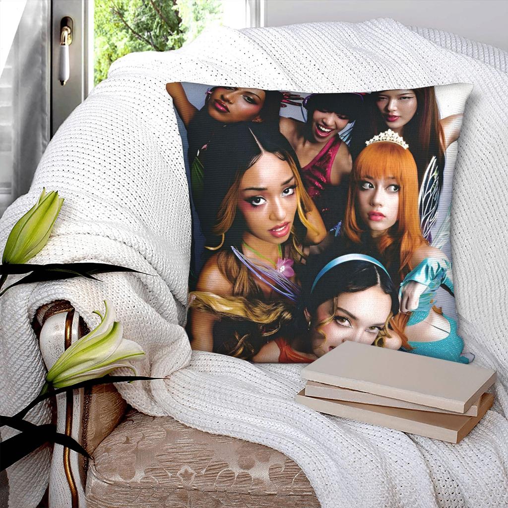 Katseye Kpop Style Square Pillow Case Polyester Decorative Pillow Korean Style 45*45Cm Pillowcover Home Decor