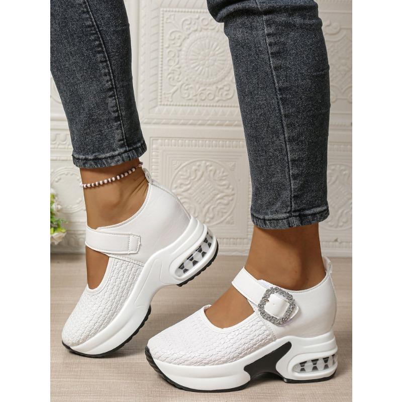 Damen Übergröße Plateau Strassbesatz Slipper Herbst Neu Europäisch Amerikanischer Stil Ein Riemen Schnalle Keilschuhe