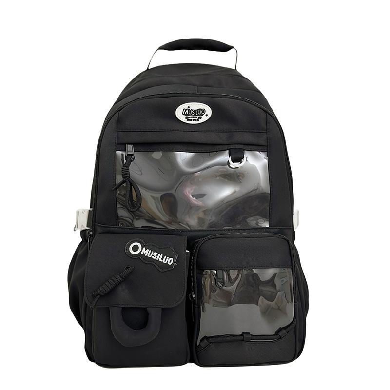 

Летний новый рюкзак с прозрачным карманом для боли с милым мультяшным дизайном, для девочек и мальчиков, учеников начальной и средней школы, кожаная бирка, двойной чёрный