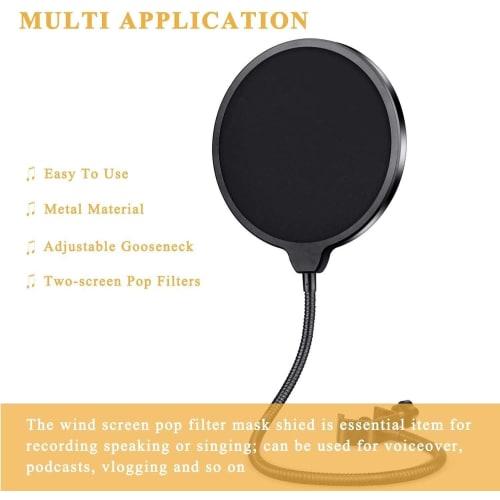 JUTOSU Microphone Pop Filter, Microphone Stand, Microphone Pop Guard, Microphone Filter, Double-Layered Pop Blocker, Pop Filter for Internet Tabletop