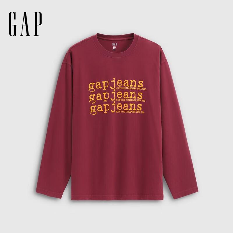 Gap Unisex Printed Logo Cotton Loose-Fit Long Sleeve T-Shirt
