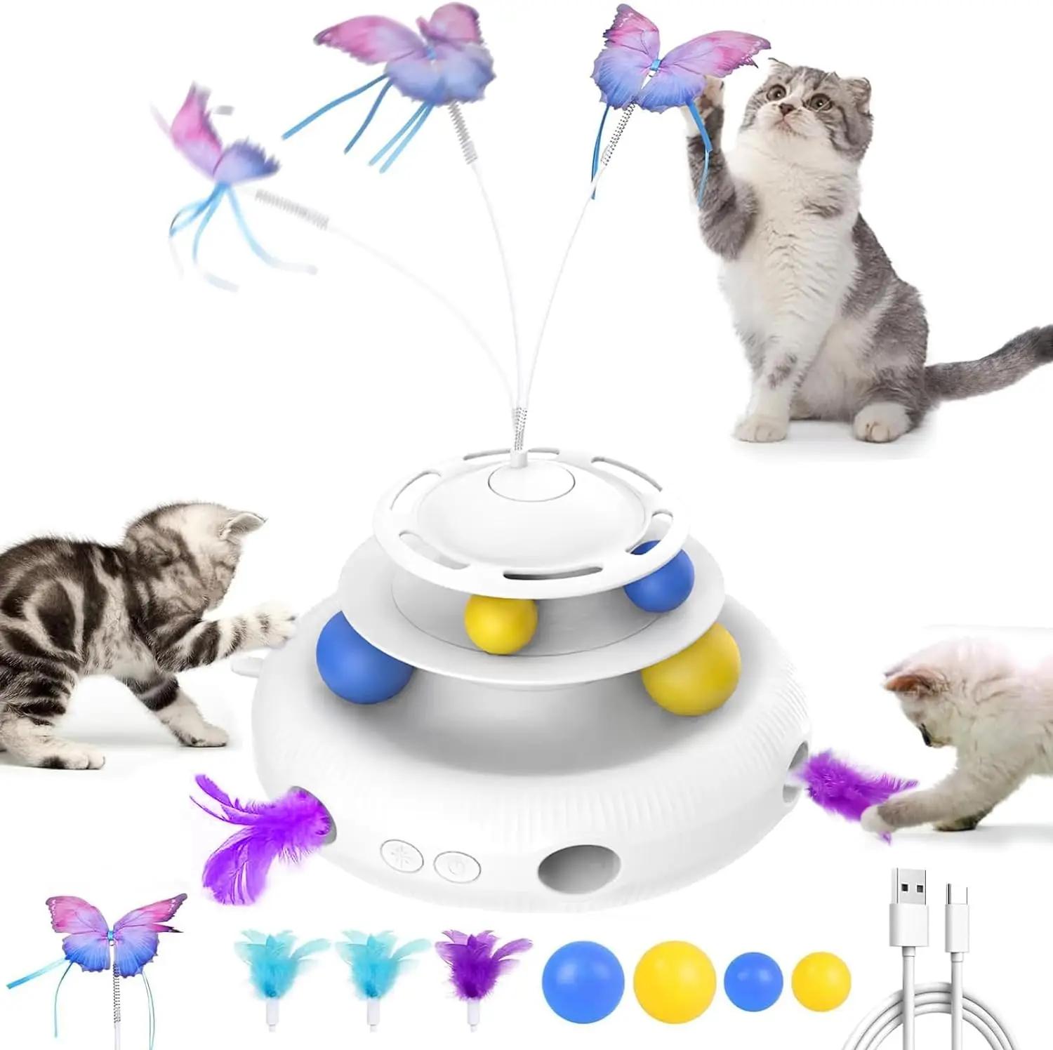

Cat Toys,4-in-1 Rechargeable Automatic Interactive Cat Toy Fluttering Butterfly,Random Moving Ambush Feather,Two-Tier Track Ball белый