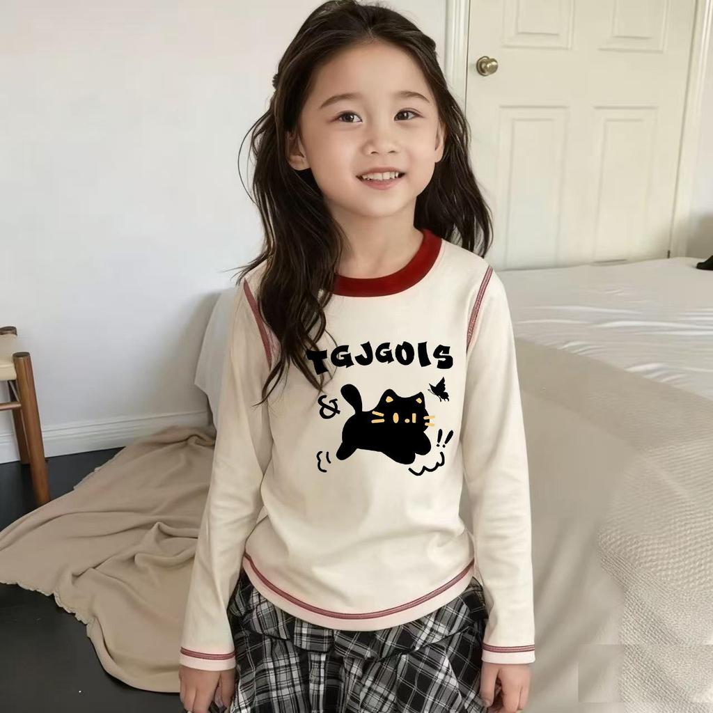 Herbst & Winter Mädchen Cartoon Baumwolle Langarm T-Shirt - 2025 Neue Mode Rundhals Oberteil