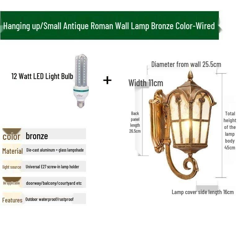 Solar European Antique Outdoor Wall Light for Balcony, Garden, Villa, Courtyard, and Corridor