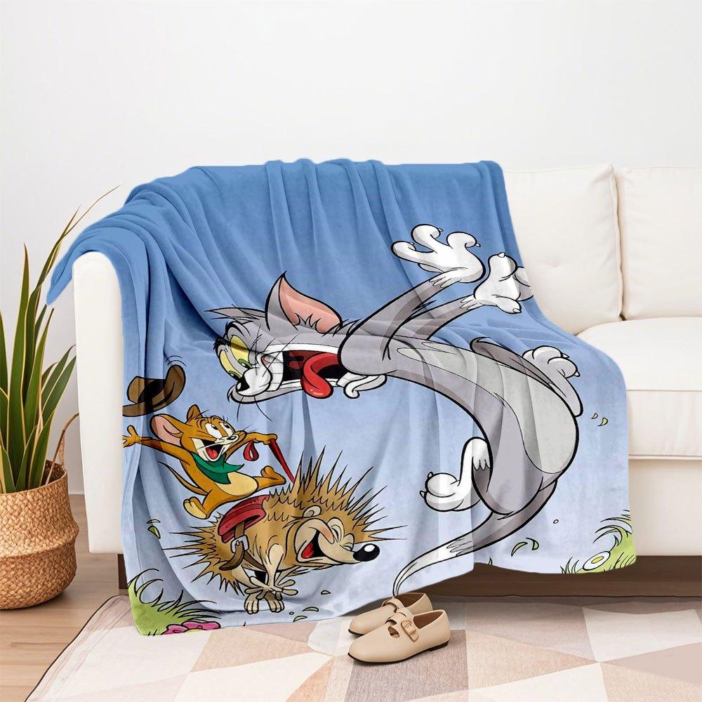 Tom & Jerry Adventure Poster PrintBlanket Flannel Throw Blanket for Sofa, Bed, Travel, Camping, Office