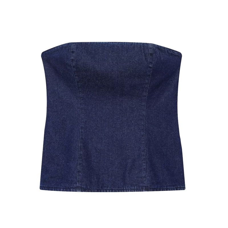 

Kaslead New Women clothes Western Style Denim Chest Wrap Top Casual Pants 6929263 6929213 Tops L