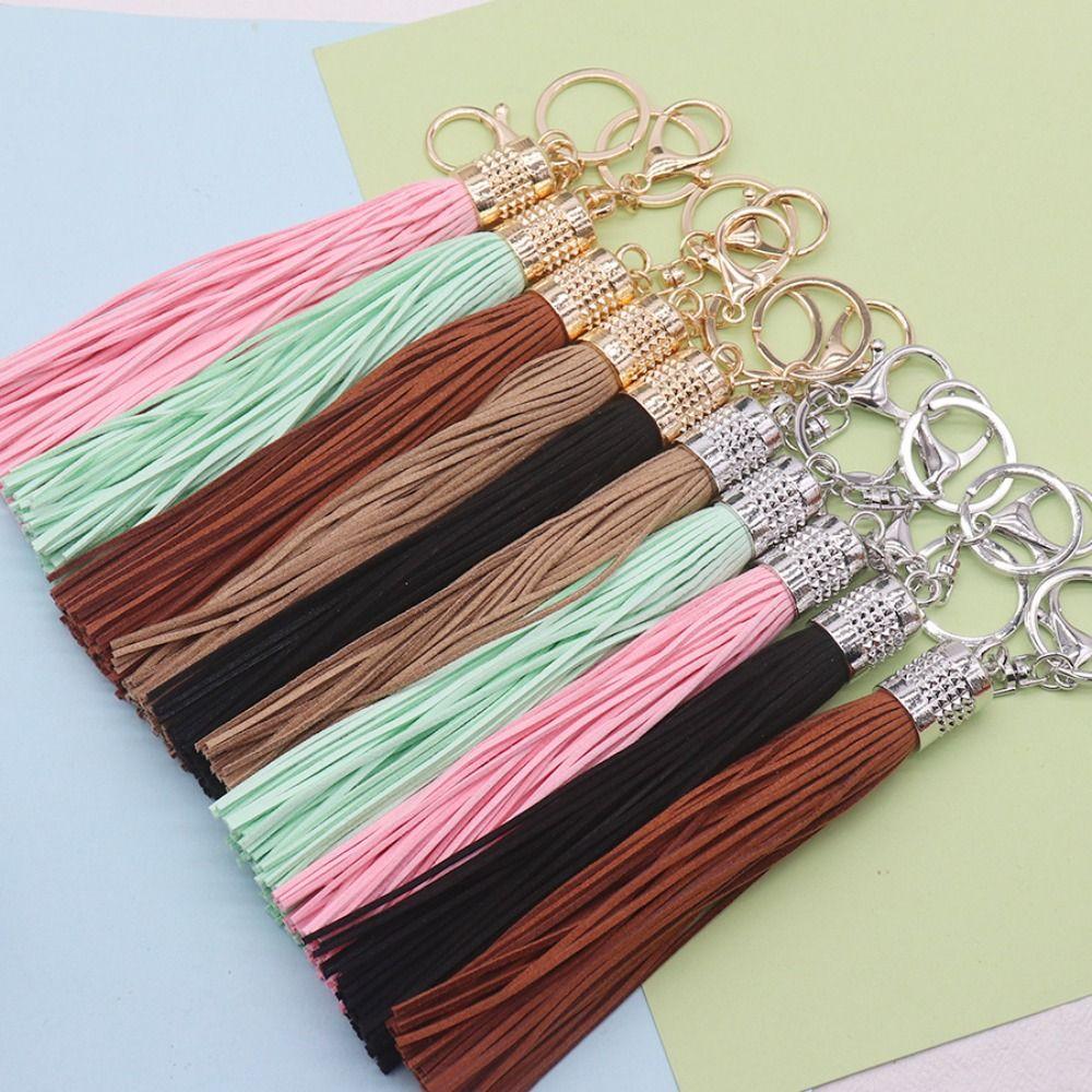 Cute Hanger Leather Tassel Keychain Alloy Pu Car Keyring Fashion DIY Bag Charm Men