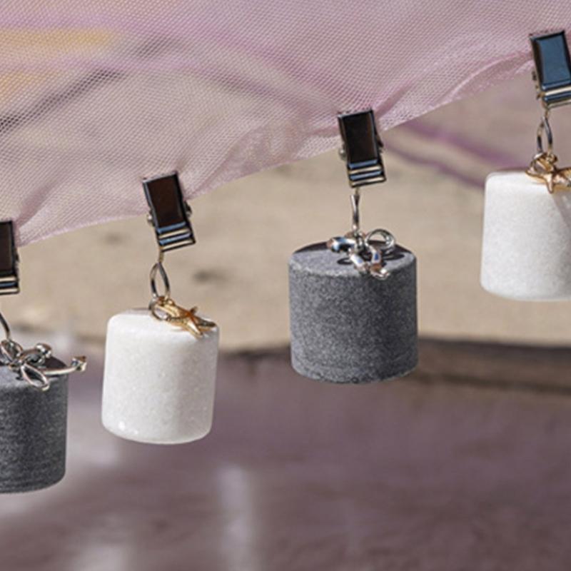 Stainless Steel Tablecloth Clamps With Natural Marble Stone Textured Elegant Cylinder Design For Modern Dining Tables