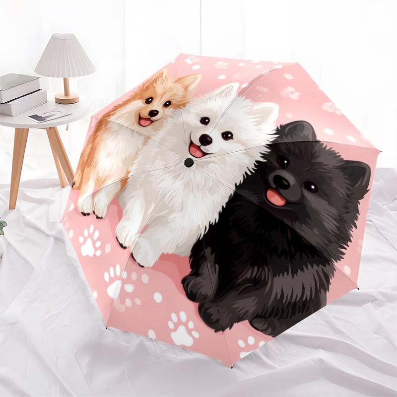 Happy Samoyed Pattern, Automatic Folding Umbrella, Portable and Foldable Design, 8 Ribs, a Christmas or Birthday Gift.