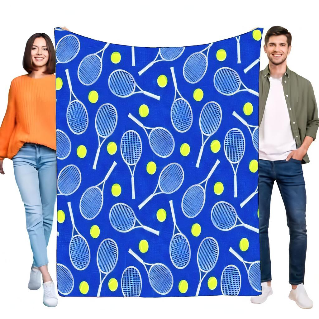 Tennis Racket Themed Fleece Blanket Soft Lightweight Cozy Throw for Home Bed and Sofa Perfect for Sports Lovers Ideal Gift f