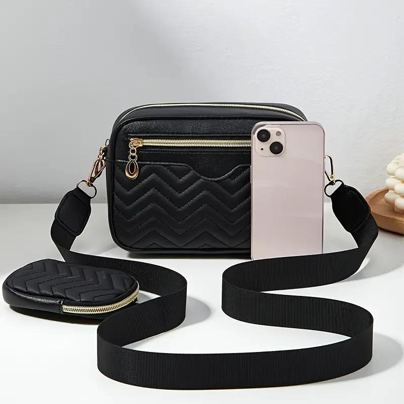 Women's Embroidered One-Shoulder Crossbody Camera Bag with Front Zipper