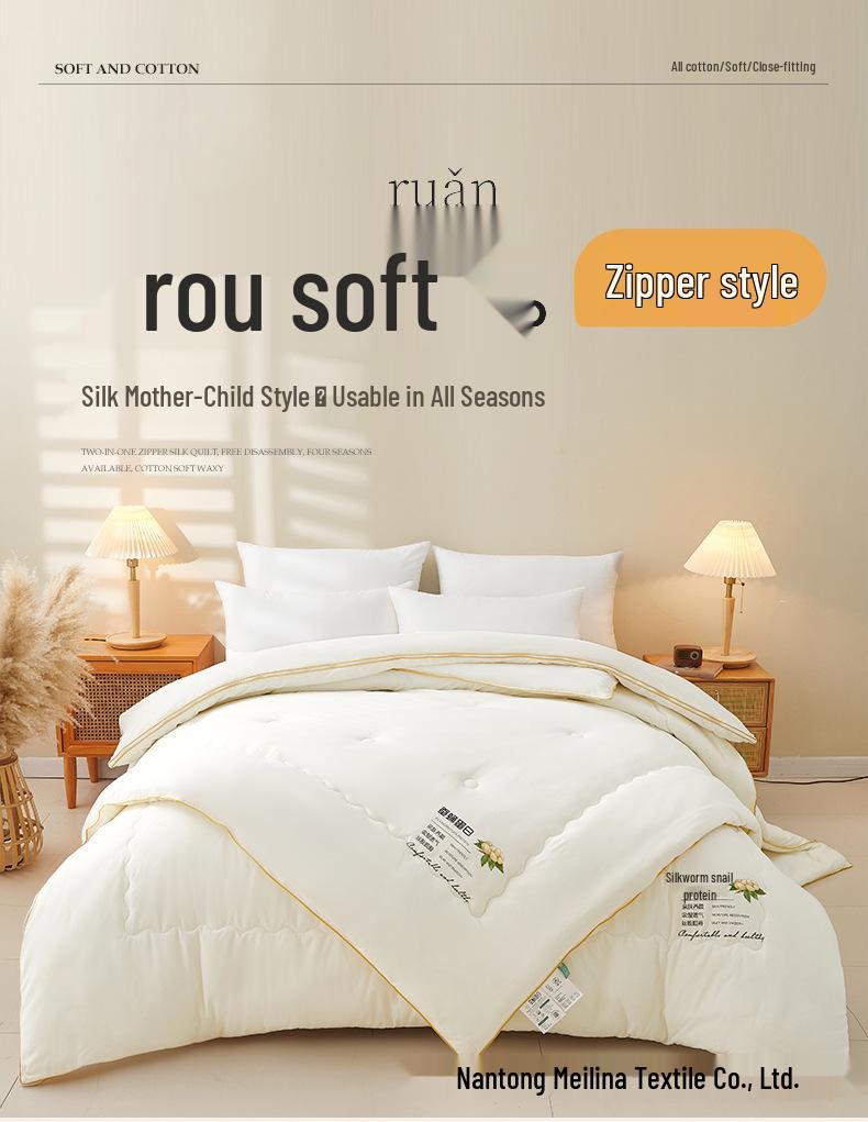 Crystal Home Textiles Silk and Mulberry Quilt: Thick Zippered Spring & Autumn Parent-Child Quilt, Winter Gift Edition.