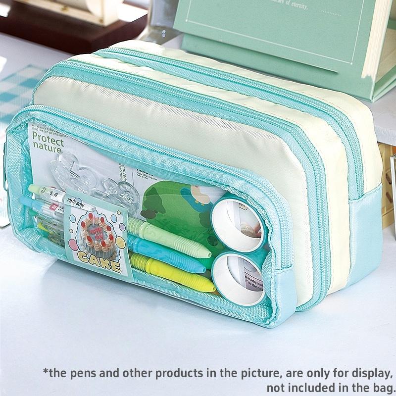 

1 шт. Съемный пенал с цветными блоками, сумка для ручек, прозрачный передний карман, кремовые цвета, большой вместительный чехол для хранения