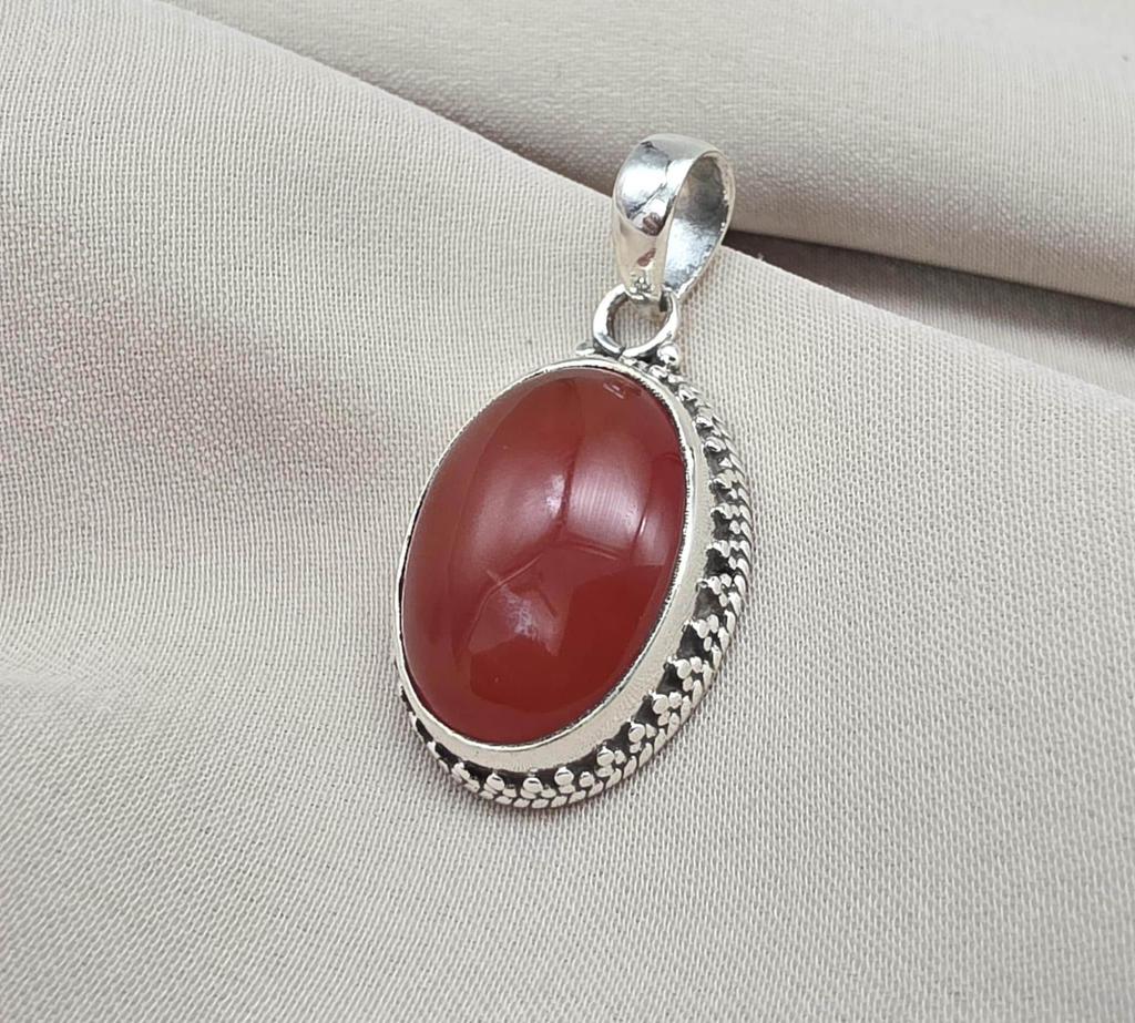 Carnelian Pendant: 925 Sterling Silver Orange Red Gemstone Healing Crystal Jewelry