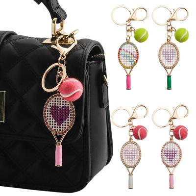 Crystal Tennis Racket Mini Felt Tennis Ball Bag Charm Sports  Backpack Purse Pendant Gift for Women Bag Charm
