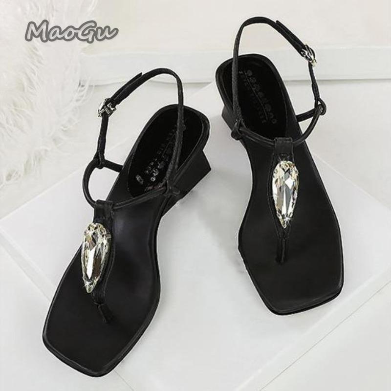 Fashion Luxury Rhinestone Embellished Fashion Design Shoes Back Strap Buckle Wedges Sandals Women Elegant Banquet Dress Shoes 7CM Heels