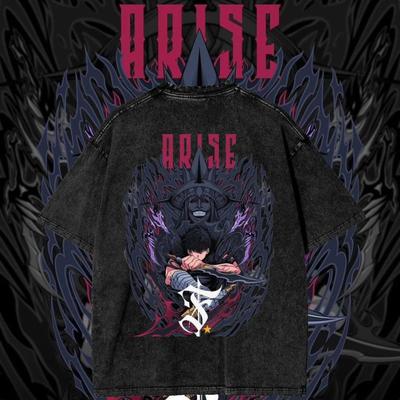 ARISE Solo Leveling T-Shirt Manga Grafik T-Shirt Vintage gewaschene Baumwoll-T-Shirts Kurzarm Oversized T-Shirt Herren Damen Kleidung