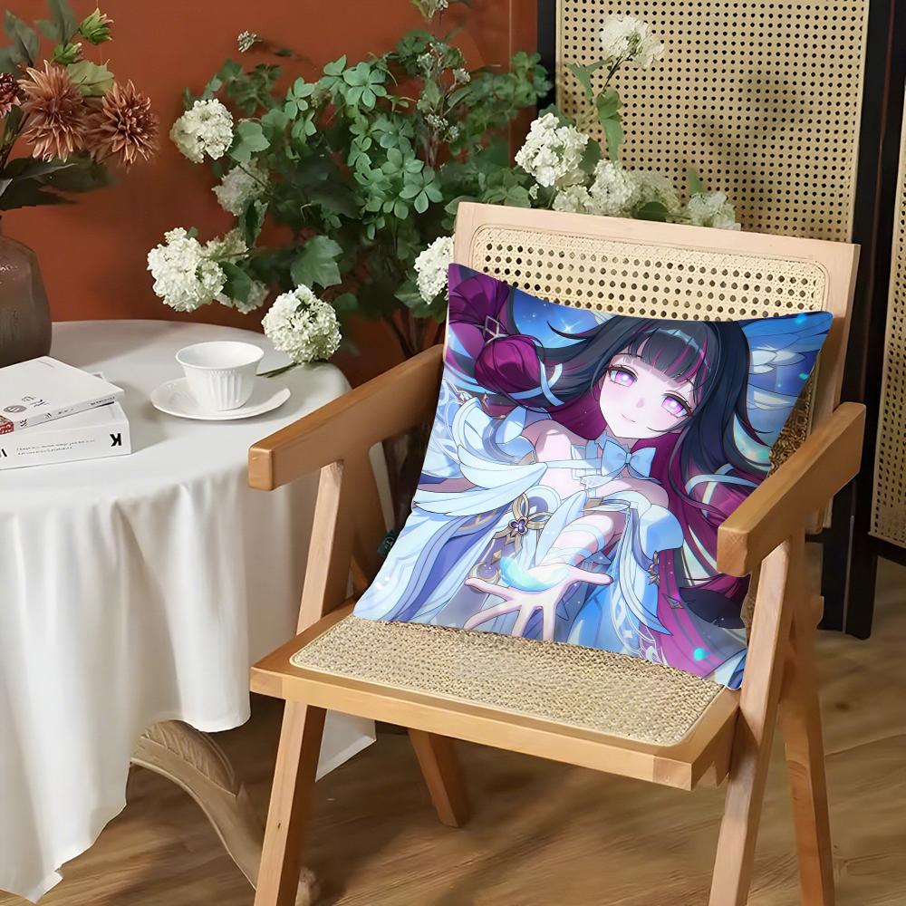 Game Genshin Impact Columbina Cushion Cover Silky Short Plush Invisible Zipper Dustproof Sofa Pillow Case for Home Decor