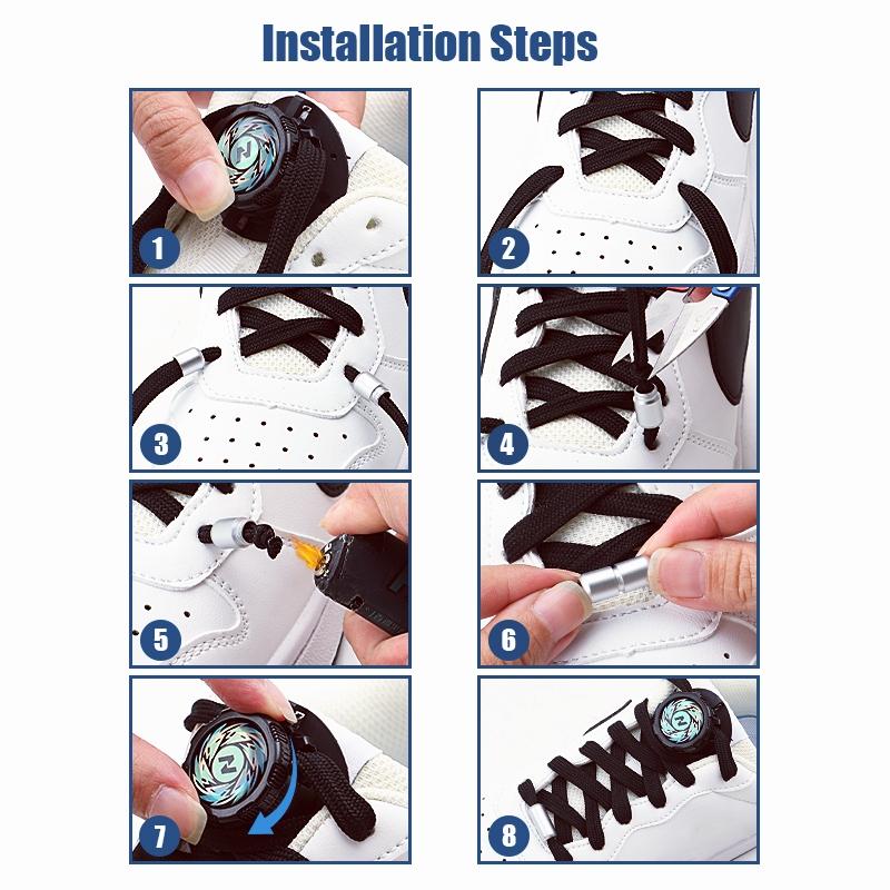New Automatic No-Tie Shoelaces with Swivel Buckle for Casual Sneakers - Easy Slip-On Flat Shoelaces for Adults and Kids