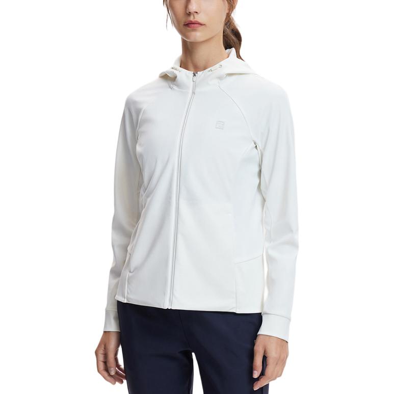 Fila Logo Embroidered Comfortable Knitted Hooded Jacket Women Jackets Starlight-White A11W421506AWT