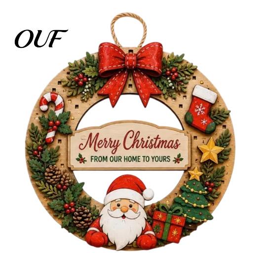 DIY Holiday Craft Decorations Interchangeable Wooden Christmas Wreath, 12 Pcs Front Door Plaque, Indoor Festive Atmosphere Decor Handmade Pattern