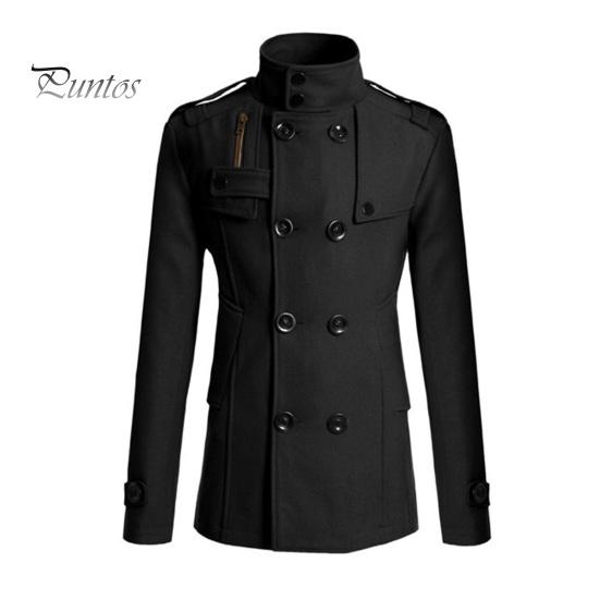 

Мужское шерстяное пальто с воротником-стойкой, длинными рукавами, ветровкой с двубортными карманами, однотонная верхняя одежда средней длины XL чёрный