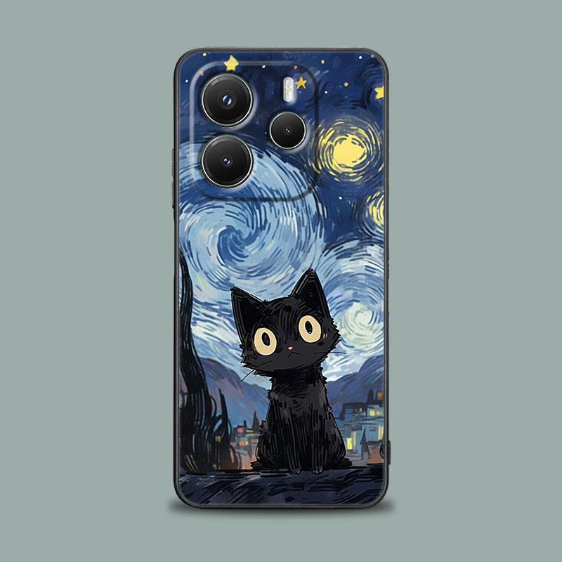 

Phone Case for Xiaomi Redmi 15C 14C 12C 13C 4G Redmi Note 15 14 13 12 11 10 Pro Plus 12S Soft Cover Oil Painting Starry Sky Cat Redmi 12