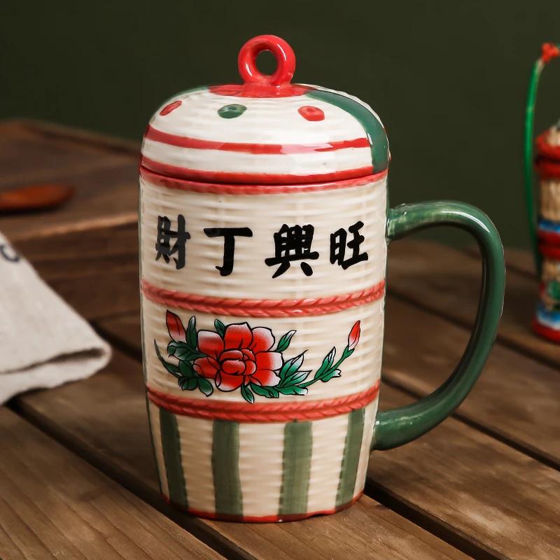 

Кружка Керамическая Подглазурная Цветная Цветы и Растения Печать Буквами с Крышкой Китайский Ретро Кофейный Дизайнерская Чувственность Милая Смешная Чашка для Воды