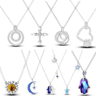 MULA 925 Sterling Silber Blau Stern Mond Herz Sonnenblume Kreuz Schmetterling Halskette Fit Original Charms Edlen Schmuck Damenmode