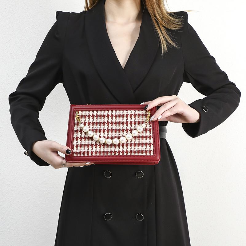 Unique and High-End Wedding Bag 2024 New Red Houndstooth French Style Bridal Bag for Women, Shoulder and Crossbody Bag