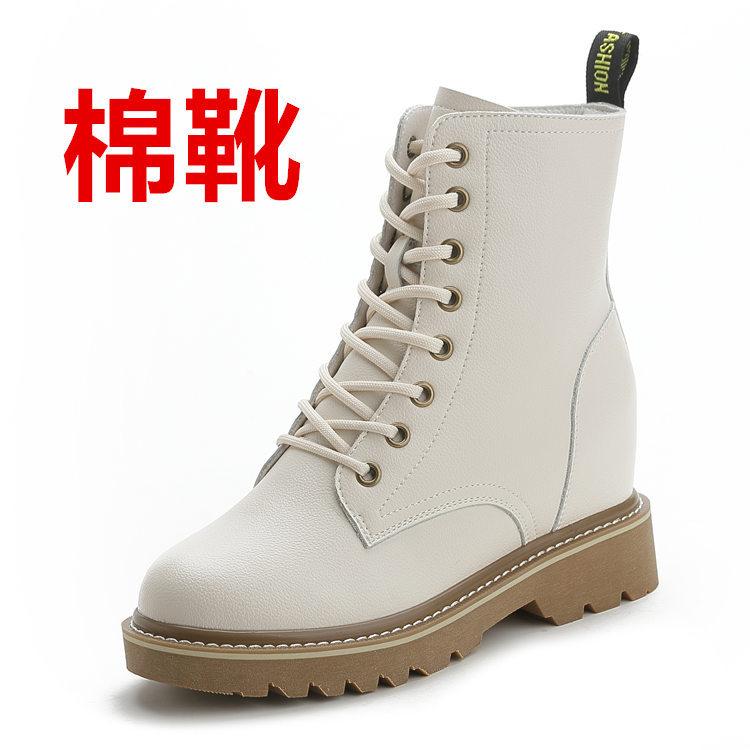 Inner Height Increasing Martin Boots Women's, Spring New, Versatile Thick-bottomed Wedge Heel Short Boots Medium Boots Black Cotton Boots