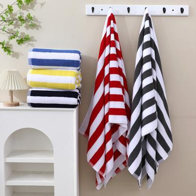 Thickened Beach Towel Contrast Color Stripe Extra Quick Absorbent Lightweight Throw Blanket