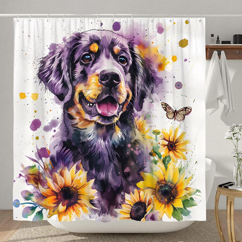 Farm Funny Animals Shower Curtain Highland Cow Cat Sunflower Floral Rustic Country Home Polyester Fabric Curtains Bathroom Decor